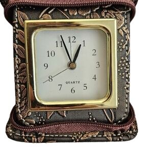 Vintage QUARTZ Travel Clock With Embroidery